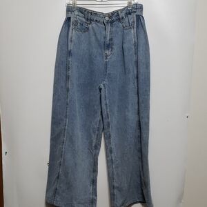 MABLE High Rise Baggy Wide Leg Classic Blue Denim Culotte Jeans
